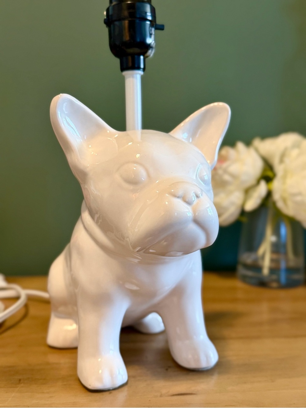 French Bulldog Ceramic Table Lamp White Frenchie Dog Lamp Base 12”